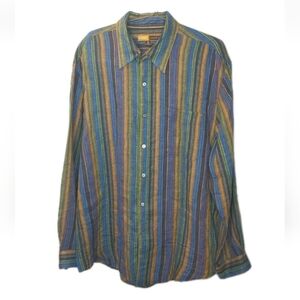 Territory Reserve 100% Linen Shirt Men Sz XL Striped Preppy Coastal Vtg 90s Y2k
